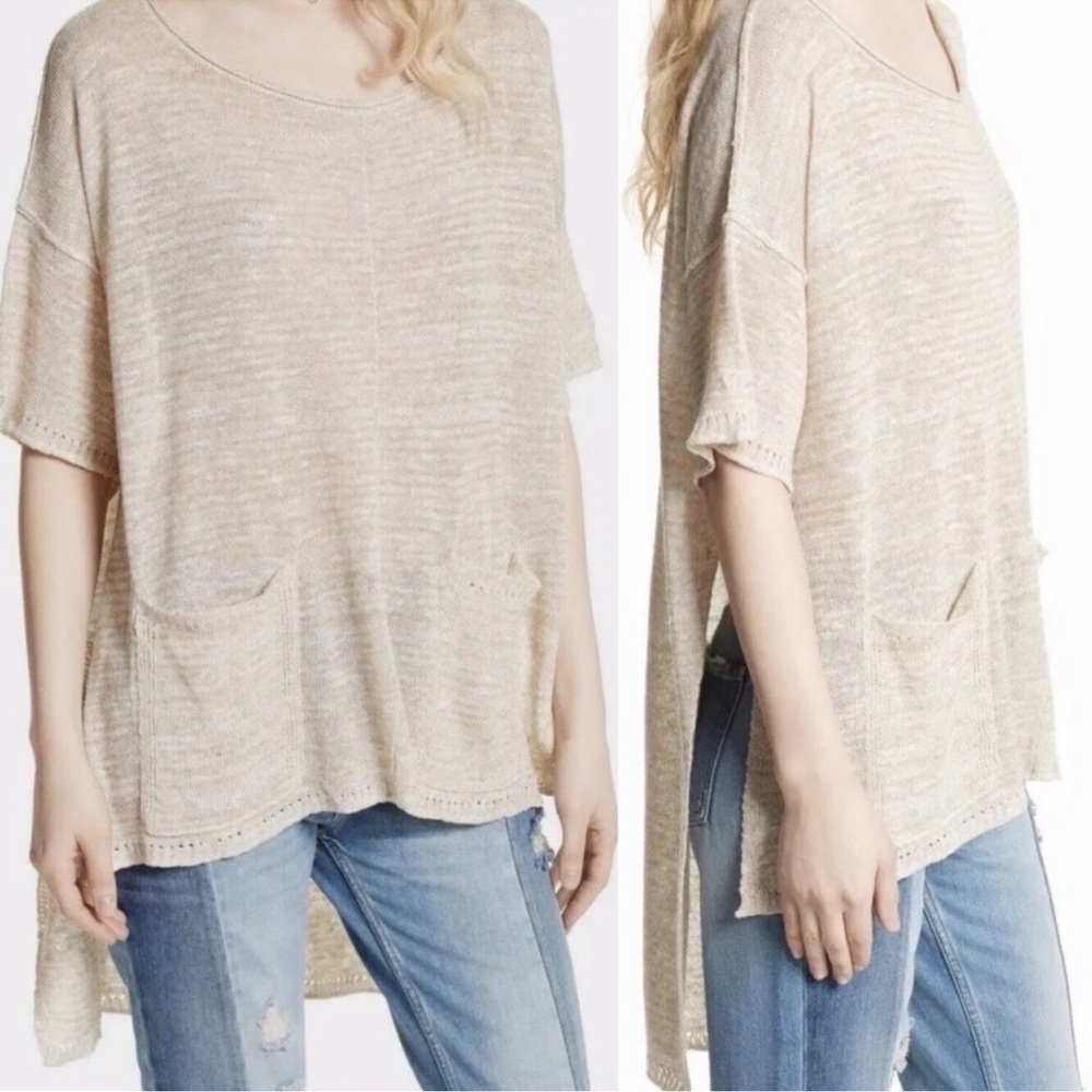 Free People High Low Melange Knit Linen Blend‎ Lightweight Sweater Size Medium
